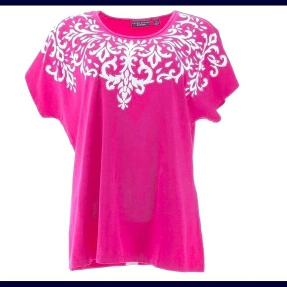 💥Susan Graver Cotton Model Top with texture print XS short sleeve - Picture 1 of 11